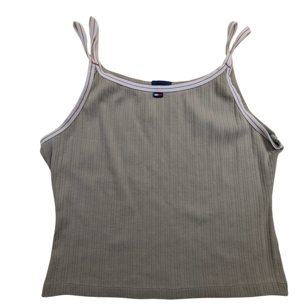 Tommy Jeans Ribbed Crop Tank Top Women's XL Beige Spaghetti Strap‎